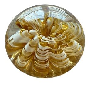 ST CLAIR Amber & White Swirl Glass Accent Paperweight